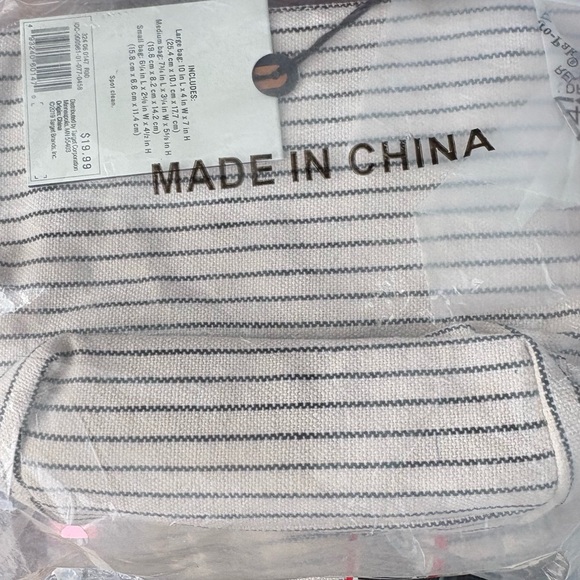 HEARTH & HAND NWT 3pc zippered companies striped travel bags -sour cream/jet gra - Picture 6 of 6